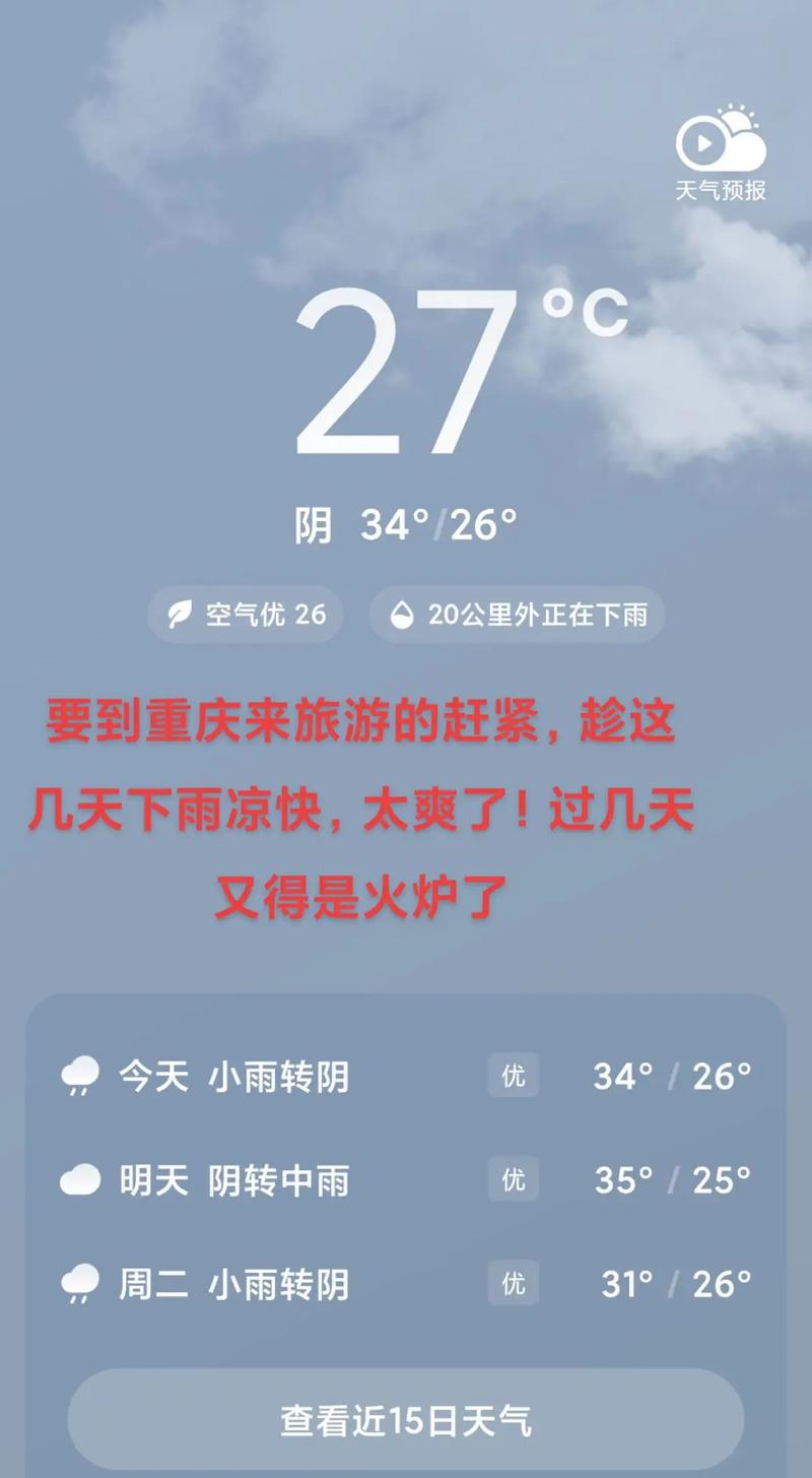 重庆明天天气预报:详细分析与出行建议-第1张图片-123天气 重庆明天天气预报:详细分析与出行建议-第1张图片-123天气